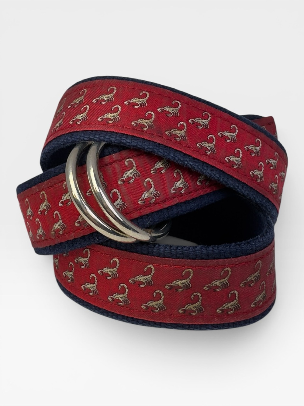 Vineyard Vines Men's Red Scorpion Pattern Webbing D-Ring Belt